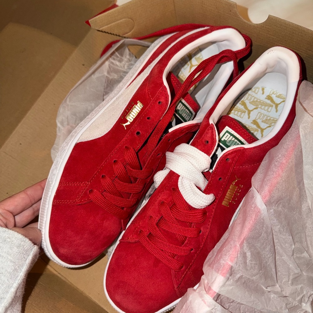 Puma Suede Classic + High Risk Red White Mens Sneakers 352634 65